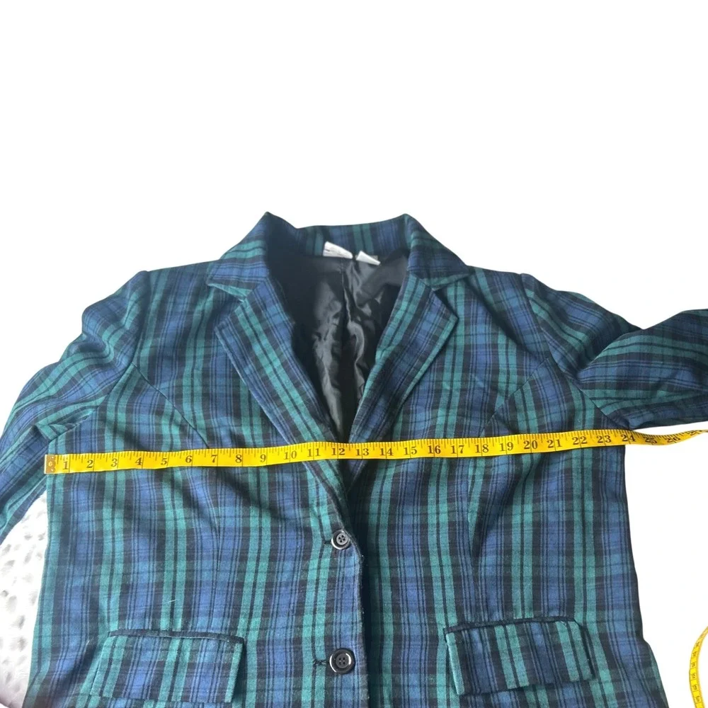 Vintage 80's Retro Roaman's Plaid Blazer Jacket Blue Green Career‎ Casual 16W